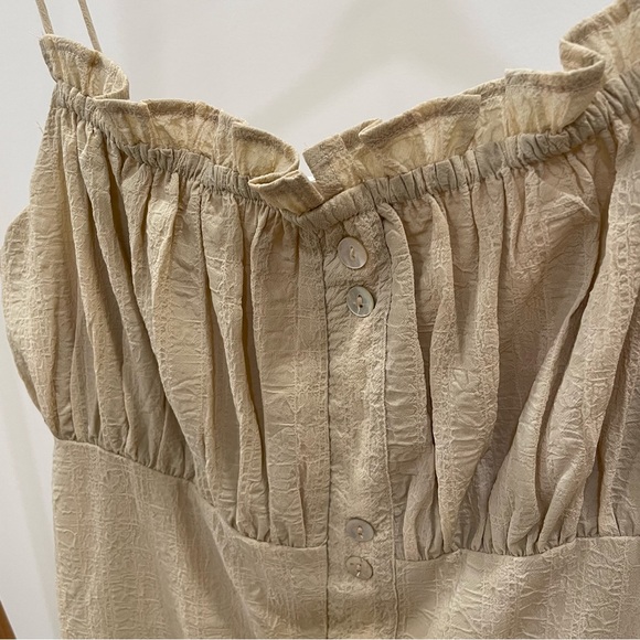 Oak + Fort Textured Ruffle Button Front Maxi Sun Dress in Beige - S - Picture 5 of 6
